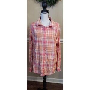 Duluth Trading Sidewinder Shirt Women L Pink Orange Nylon Hiking Gardening UPF
